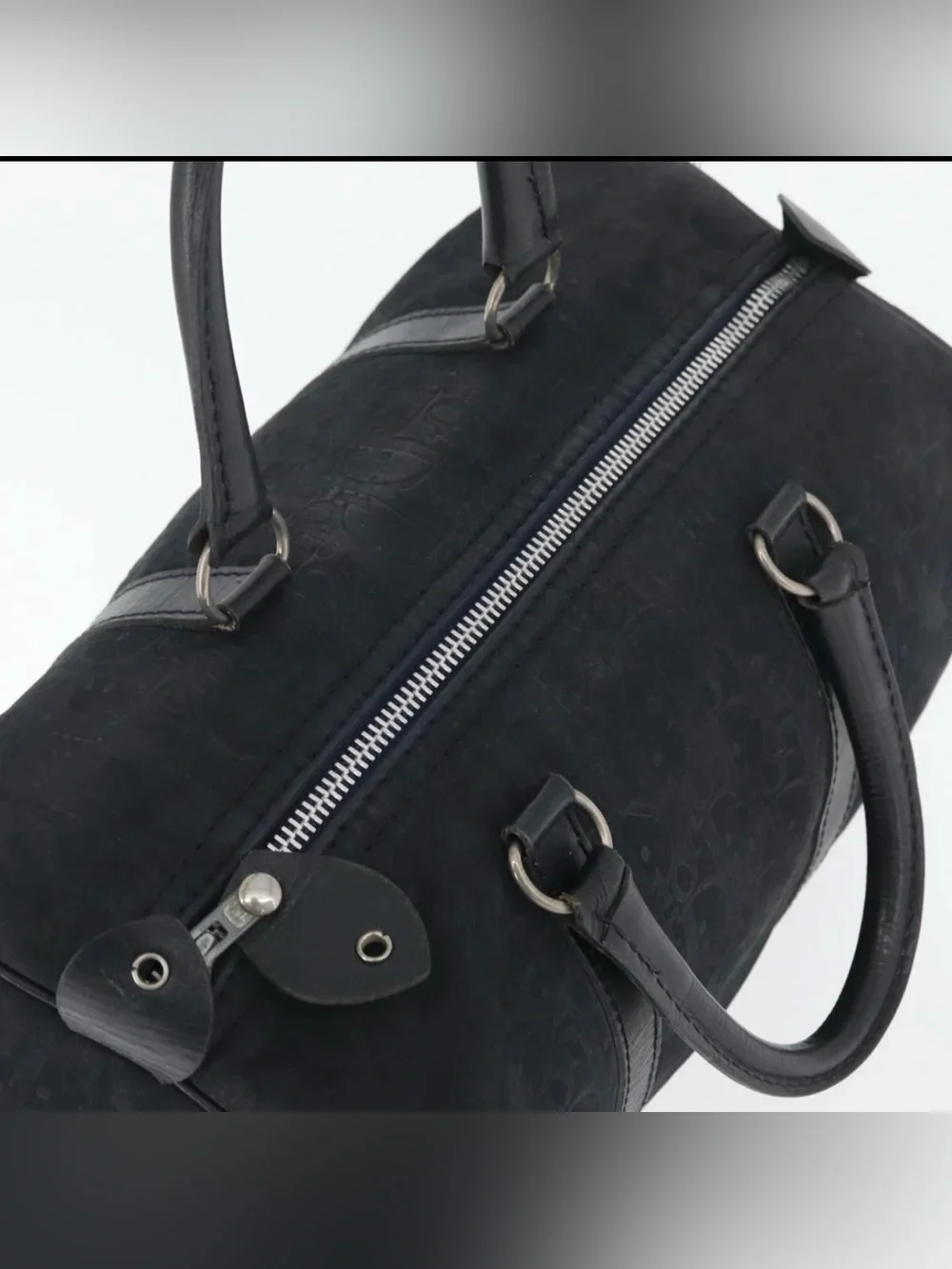 Christian Dior Boston Bag Suede Navy Silver Authentic